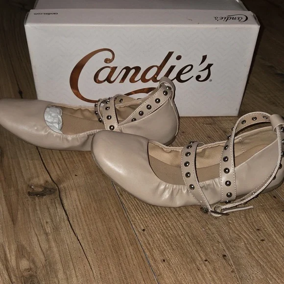 Candie's | Canadir Women's Studded Strap Flats - Beige/Blush - Picture 2 of 7